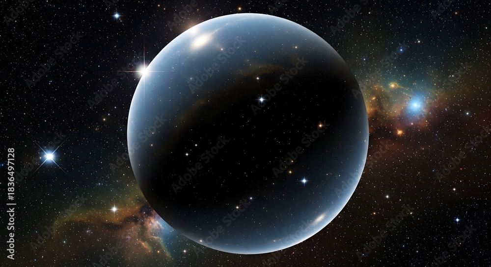Fototapeta premium Mysterious Alien Planet in Deep Space Nebula with Stars and Galaxies, Cosmic Exploration Concept