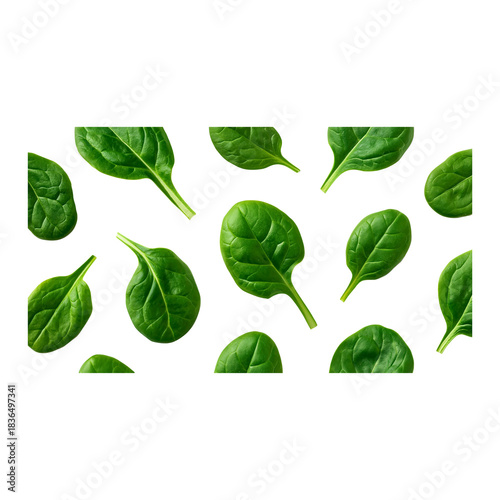 Scattered Fresh Spinach Leaves on Black Background Pattern