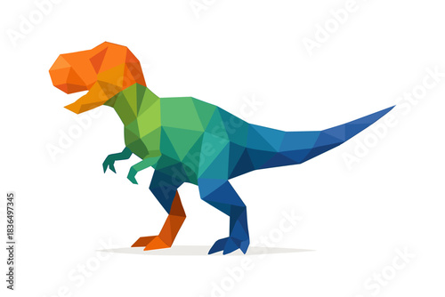 Colorful geometric dinosaur in low poly style on white background