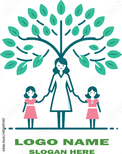 Family tree clipart logo icon vector white background .