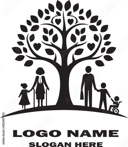 Family tree clipart logo icon vector white background .