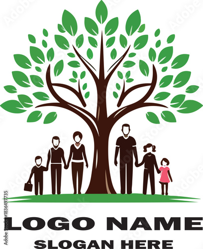 Family tree clipart logo icon vector white background .