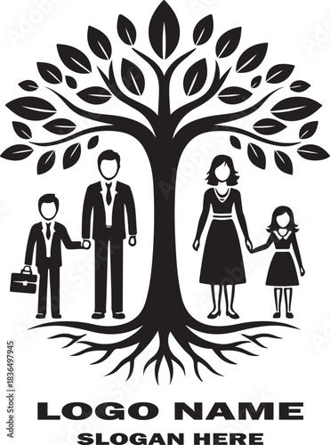 Family tree clipart logo icon vector white background .