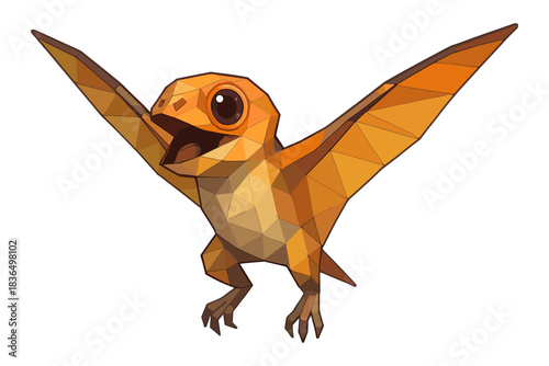 Low poly cartoon flying dinosaur with vibrant colors and happy expression