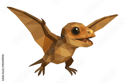 Geometric low poly dinosaur art: cute pterosaur design for modern decor