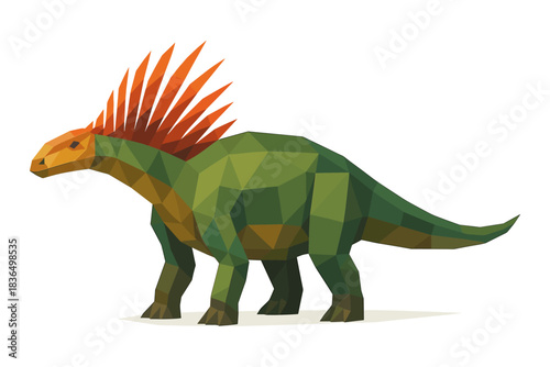 Low poly dinosaur with spiked crest on white background