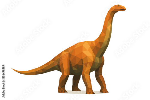 Low poly dinosaur art featuring geometric brachiosaurus with orange shades