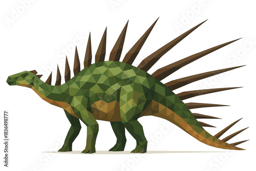 Low poly stegosaurus dinosaur with spiked tail in geometric style