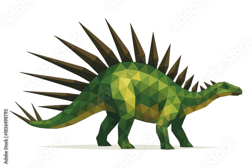 Geometric stegosaurus with low poly design and sharp spikes