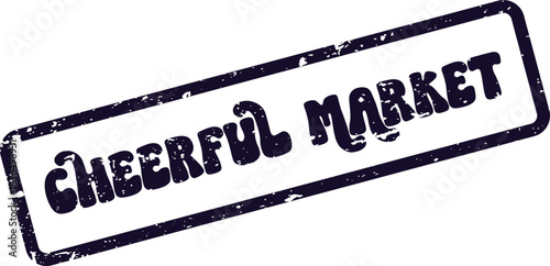 A bold purple Cheerful Market stamp indicating commerce, retail activity, and bustling trading environments
