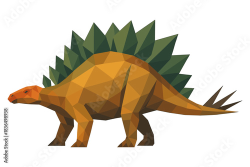 Low poly dinosaur stegosaurus with geometric design and triangular patterns