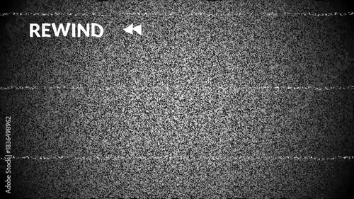 Retro VHS Rewind screen overlay with static noise and digital glitch effect, ideal for editing 
overlays, retro-themed projects and nostalgic branding video. 4K video