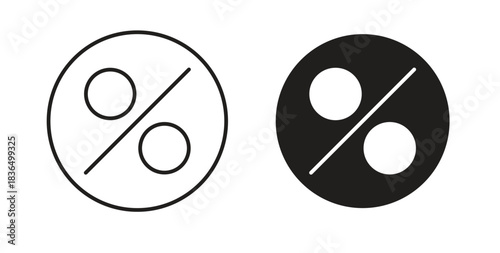 Percentage icon in line design and solid black and white colors for designs