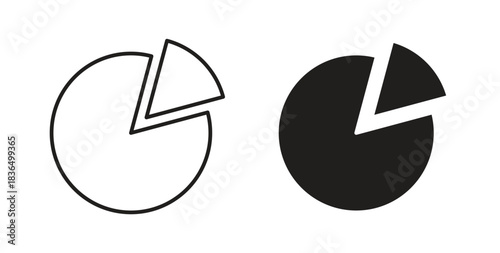 Pie chart icon in line design and solid black and white colors for designs