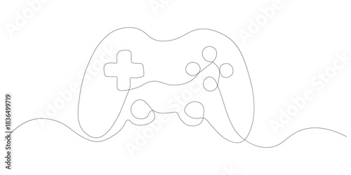 Continuous line art of a gaming controller for modern entertainment and interactive experiences showcasing simplicity and design promoting technology and leisure activities