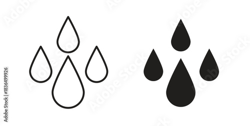 Raindrops icon in line design and solid black and white colors for designs