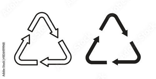 Recycle icon in line design and solid black and white colors for designs