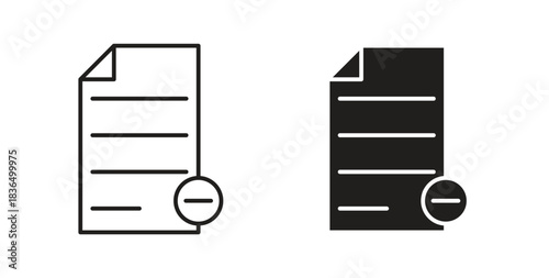 Remove document icon in line design and solid black and white colors for designs