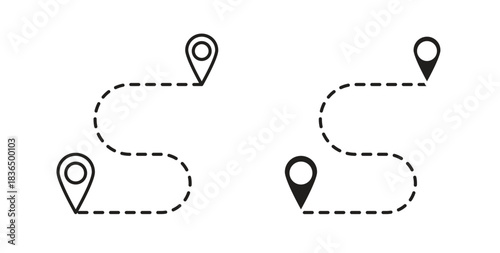 Route icon in line design and solid black and white colors for designs
