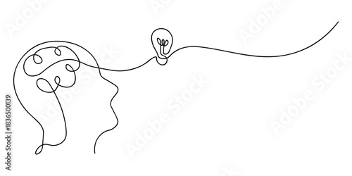 Creative Thinking and Innovation with Lightbulb and Brain Connection Conceptual Illustration Seamless Line Art for Psychology and Business Problem Solving and Idea Generation Process