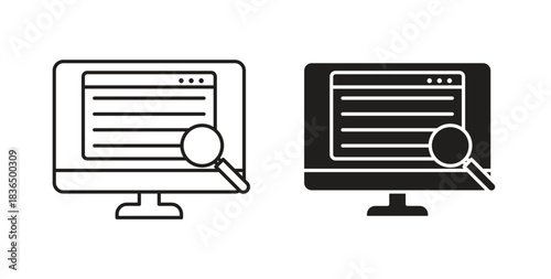 Search online icon in line design and solid black and white colors for designs