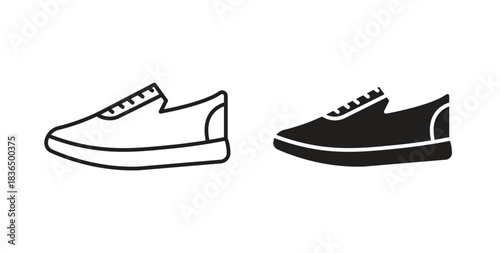 Shoes icon in line design and solid black and white colors for designs
