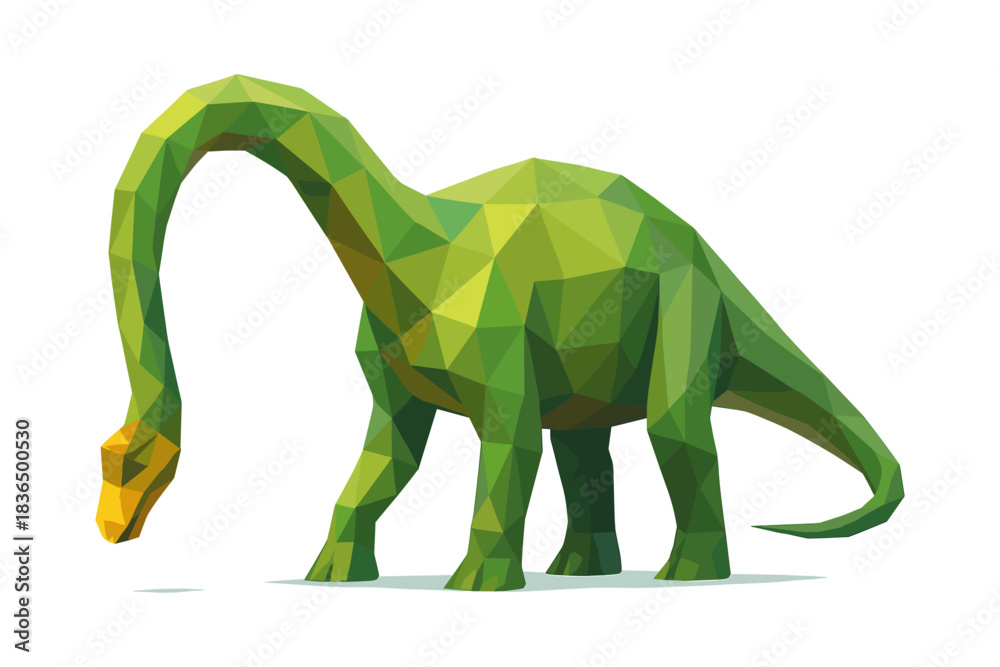 Fototapeta premium Low poly green dinosaur on white background: geometric nature art