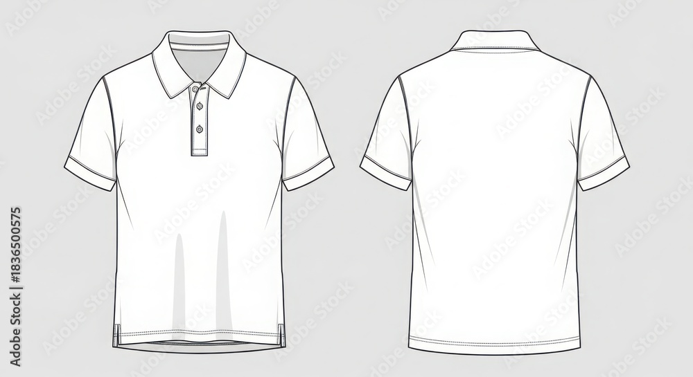 Naklejka premium White Polo Shirt Front and Back View Outline Vector Mockup