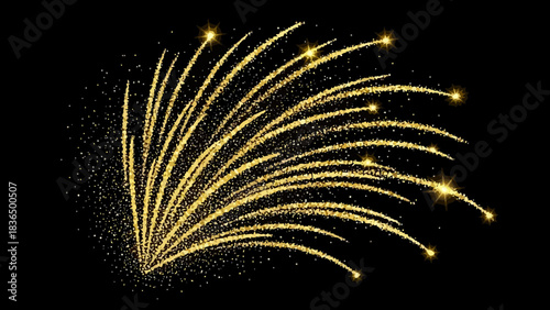 Celebration golden fireworks sparkles on black background for new year eve party decoration vector art