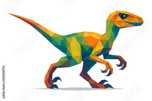 Colorful geometric dinosaur design with low poly art style