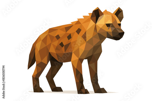 Polygonal hyena art with geometric low poly design on white background