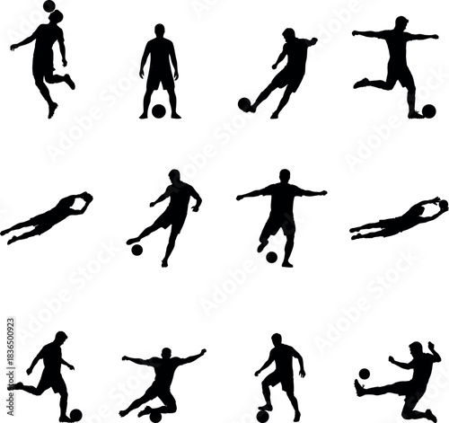 Soccer player silhouettes collection vector illustration