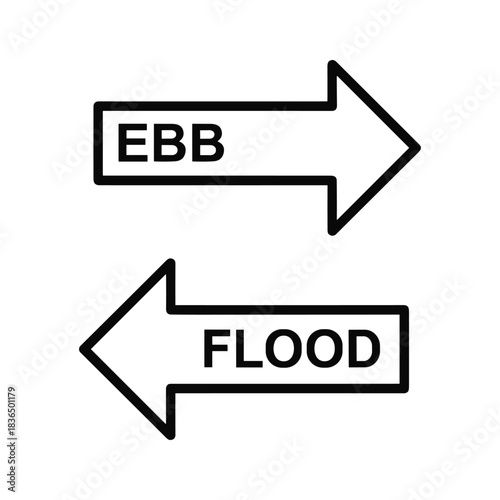 Ebb and flood tide arrows marine hydrology concept graphic