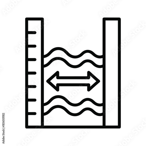 Liquid level indicator gauge with fluctuating water and arrows