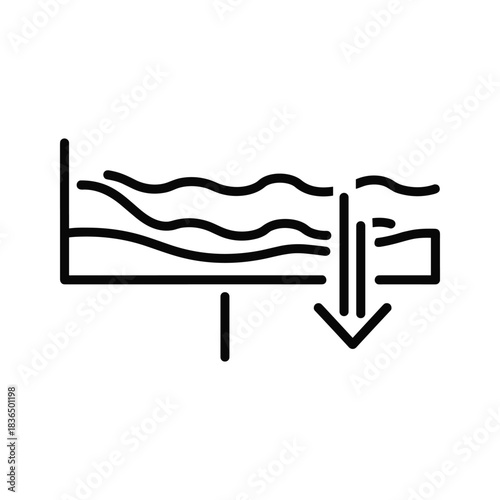 Water outflow icon with liquid discharge, environmental process