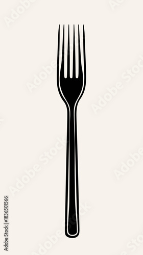Minimalist black silhouette fork vector illustration with flat design style on white background for dining and kitchen concept graphic element