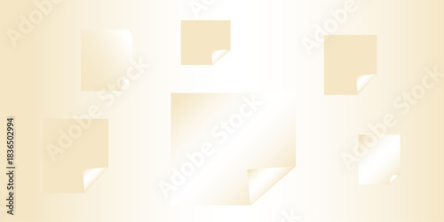 Set paper stickers isolated on light cream , off-white background. White Rectangle Stickers with Corner Peels isolated on transparent background .
