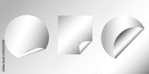 Set of metal labels badges and stickers. blank paper labels, vector stickers. Blank Sticker Design For Mockup Template. Blank sticky notes in various shapes. Set paper stickers isolated on white bg 

