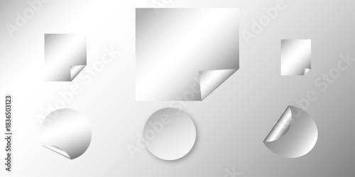 Set of metal labels badges and stickers. blank paper labels, vector stickers. Blank Sticker Design For Mockup Template. Blank sticky notes in various shapes. Set paper stickers isolated on white bg 

