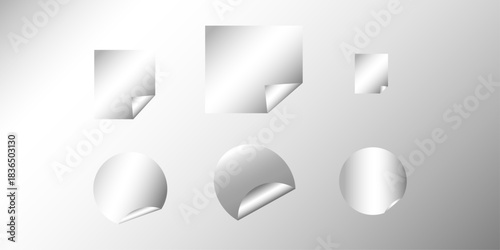 Set of metal labels badges and stickers. blank paper labels, vector stickers. Blank Sticker Design For Mockup Template. Blank sticky notes in various shapes. Set paper stickers isolated on white bg 

