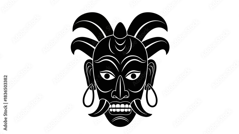 Fototapeta premium Black tribal mask silhouette isolated on white background