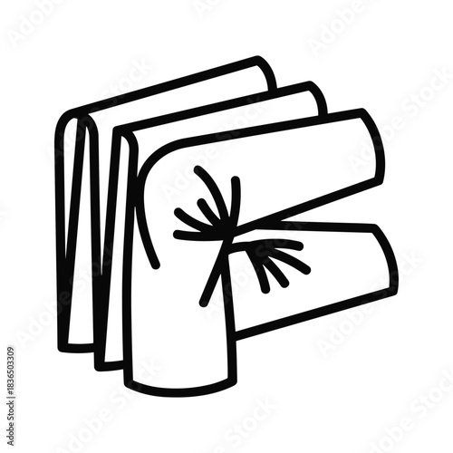 Line art icon of neatly folded towels with a small sprig detail