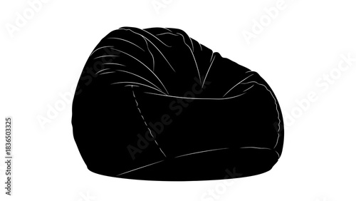 Black bean bag chair silhouette isolated on white background
