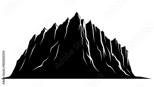 Mountain range silhouette, isolated on white background