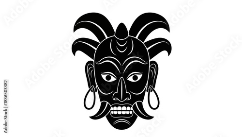 Black tribal mask silhouette isolated on white background