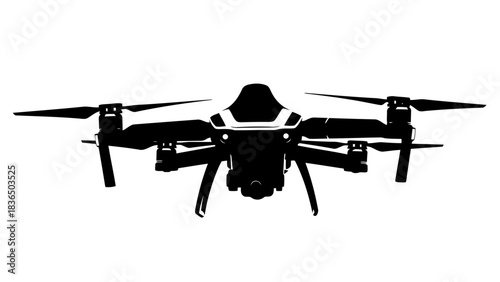 Quadcopter drone silhouette isolated on white background