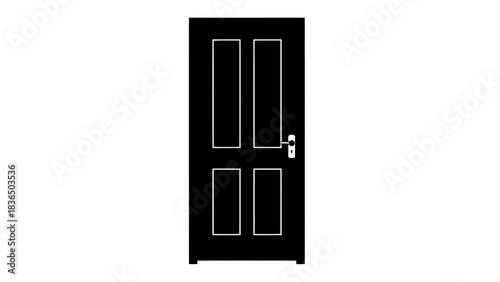 Black door silhouette isolated on white background