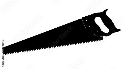Single black hand saw silhouette, isolated on white background