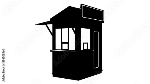 Single dark food stall silhouette, isolated on white background