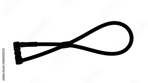 Single black resistance band on white background with sharp studio lighting